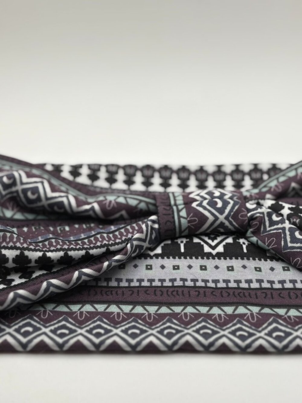 Purple Gray Boho Geometric Twist Knot Headband